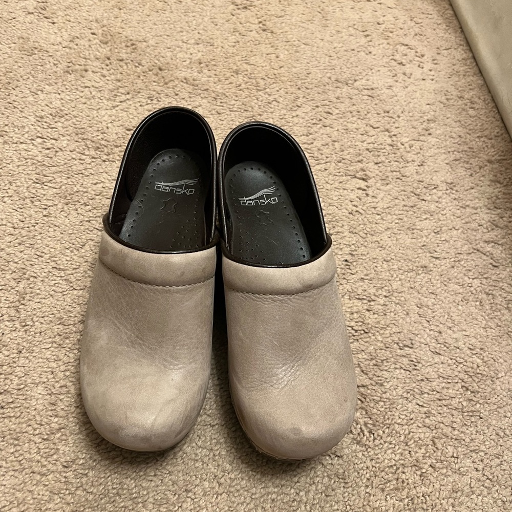 Dansko cream nubuck or suede clogs